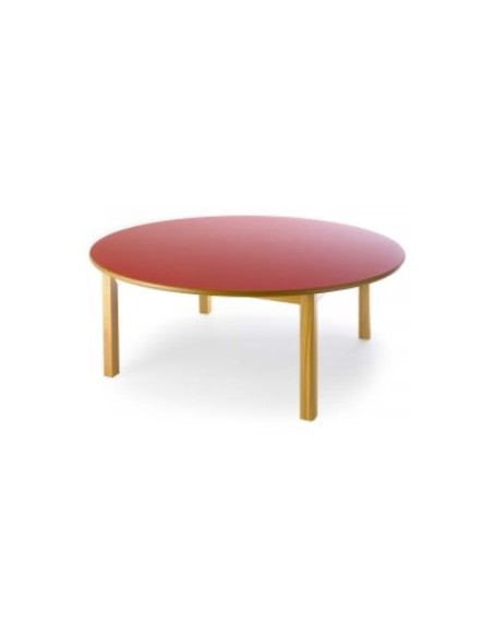 Mesa redonda de madera de 120 cm de diámetro.