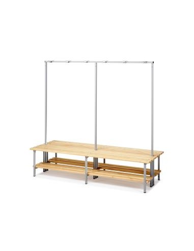 Banco perchero doble de madera de pino maciza de 1 m. longitud