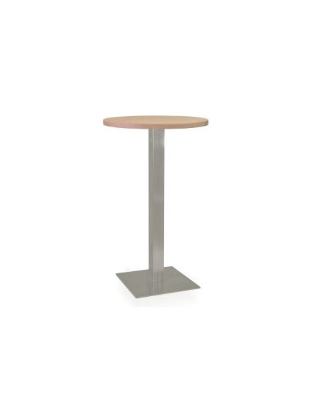 Mesa alta con pie central en acero inoxidable