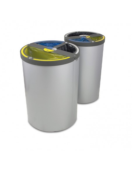 Papelera biresiduo con tapa articulada y llave