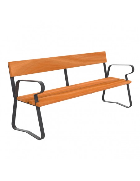 Banco para exterior de madera tropical con apoyabrazos