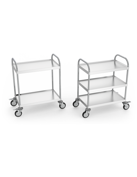 Carro de acero inoxidable con 2 entrepaños