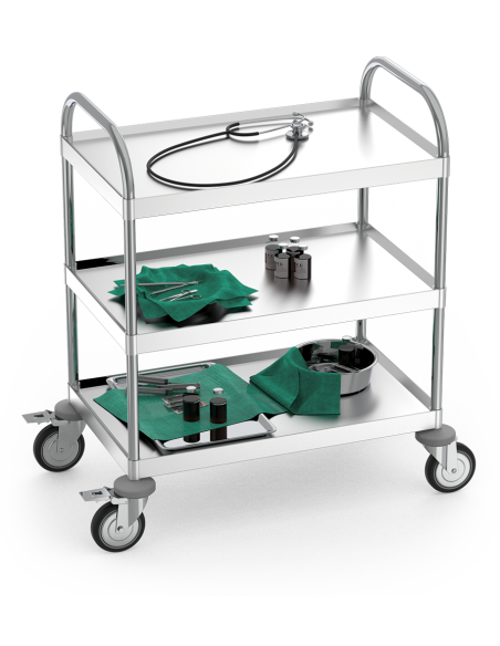 Carro de acero inoxidable con 2 entrepaños