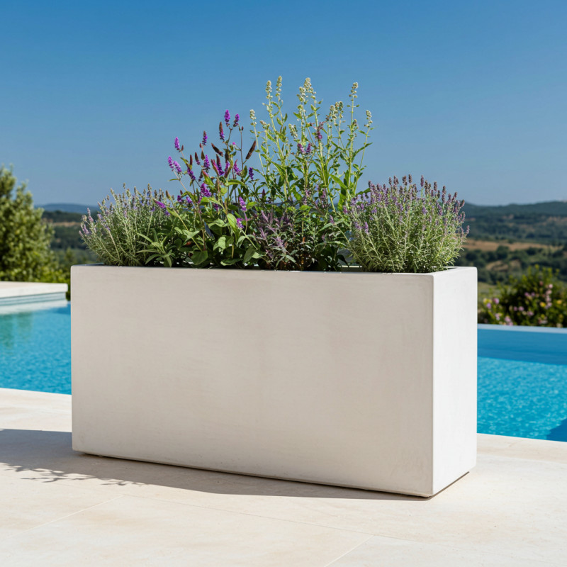 Jardinera de piedra rectangular