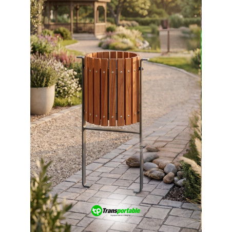 Papelera de exterior abatible en madera tropical