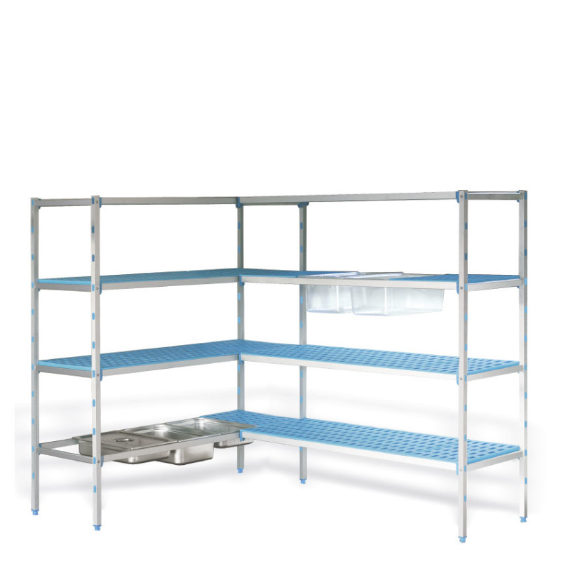 Estantería de aluminio con baldas de polipropileno azul