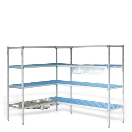 Estantería de aluminio con baldas de polipropileno azul