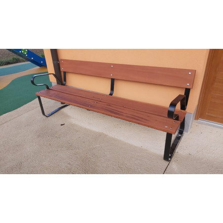 Banco para exterior de madera tropical con apoyabrazos