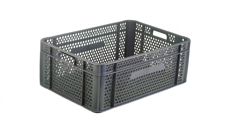 Caja rejillada apilable de 560 x 375 x 224 mm.