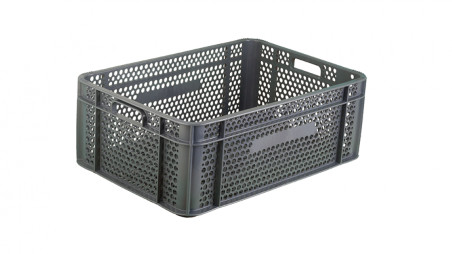 Caja rejillada apilable de 560 x 375 x 224 mm.