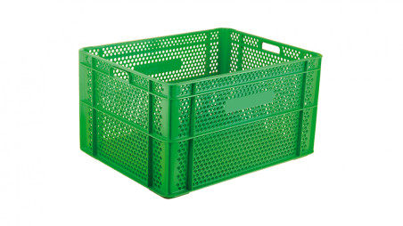 Caja apilable rejillada con fondo liso 620x474x335 mm.