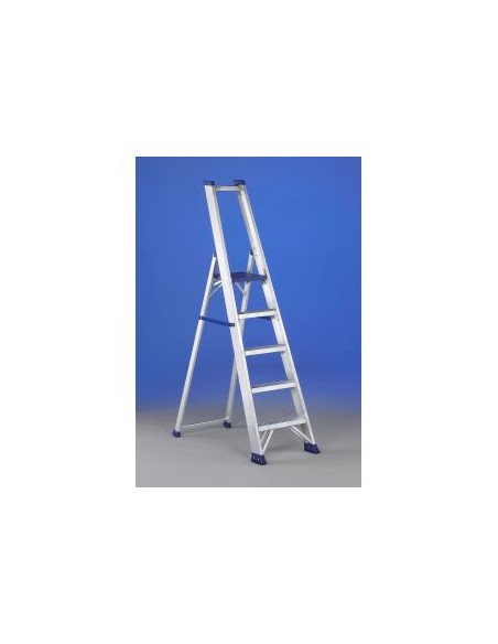 Escalera tijera de aluminio, peldaño ancho y portaherramienas
