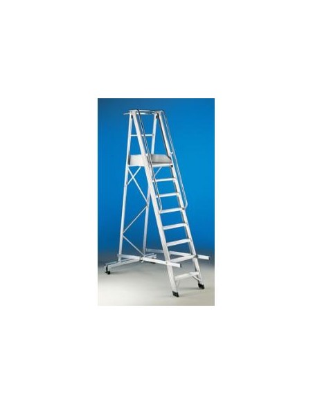 Escalera profesional con ruedas y barandilla