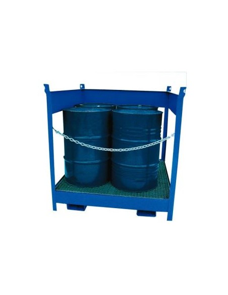 Cubeta colectora metálica para 4 bidones con carretilla